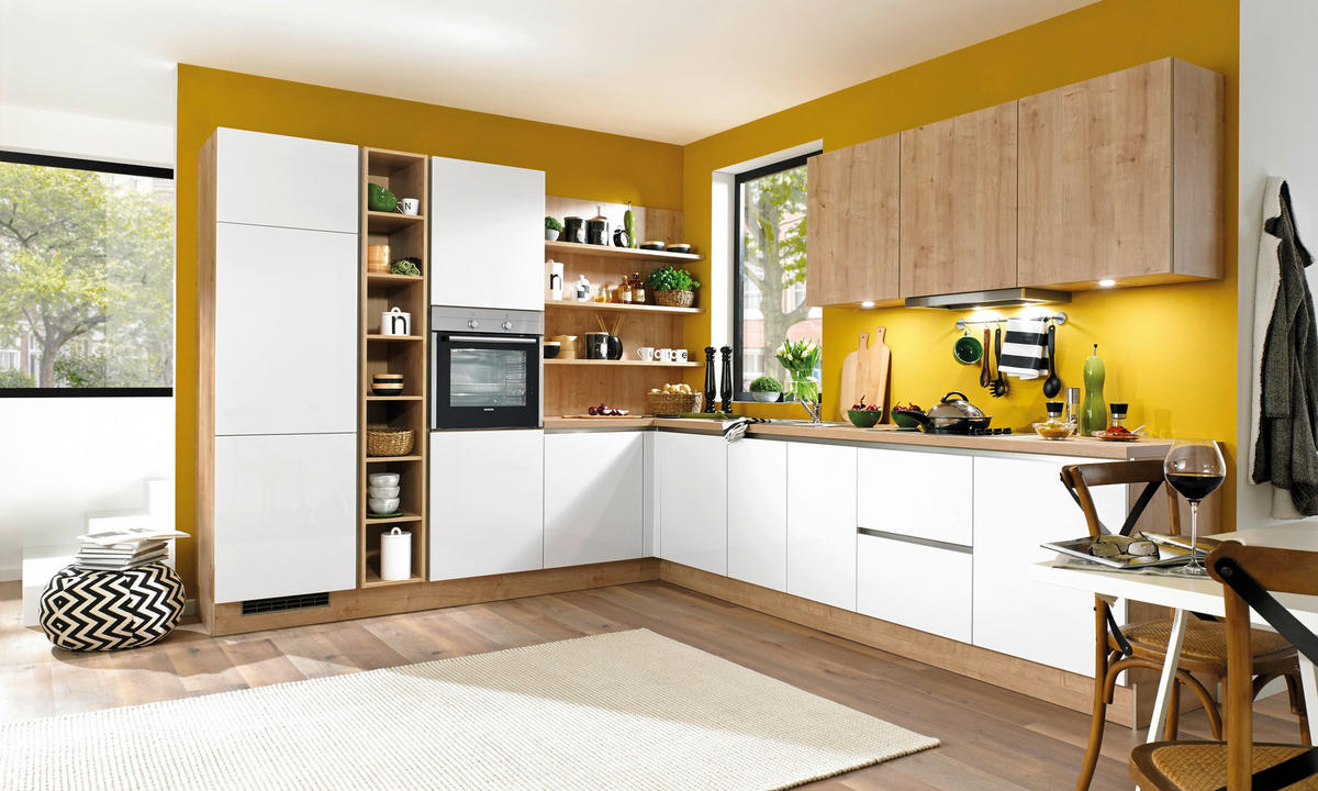 EINBAUKÜCHE  - Eichefarben/Weiß, Design, Holzwerkstoff - Moderano