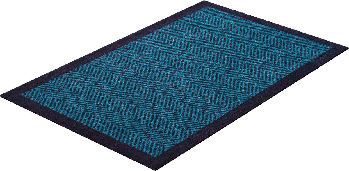 FUßMATTE 75/120 cm Herringbone  - Blau/Schwarz, KONVENTIONELL, Kunststoff/Textil (75/120cm) - Grund