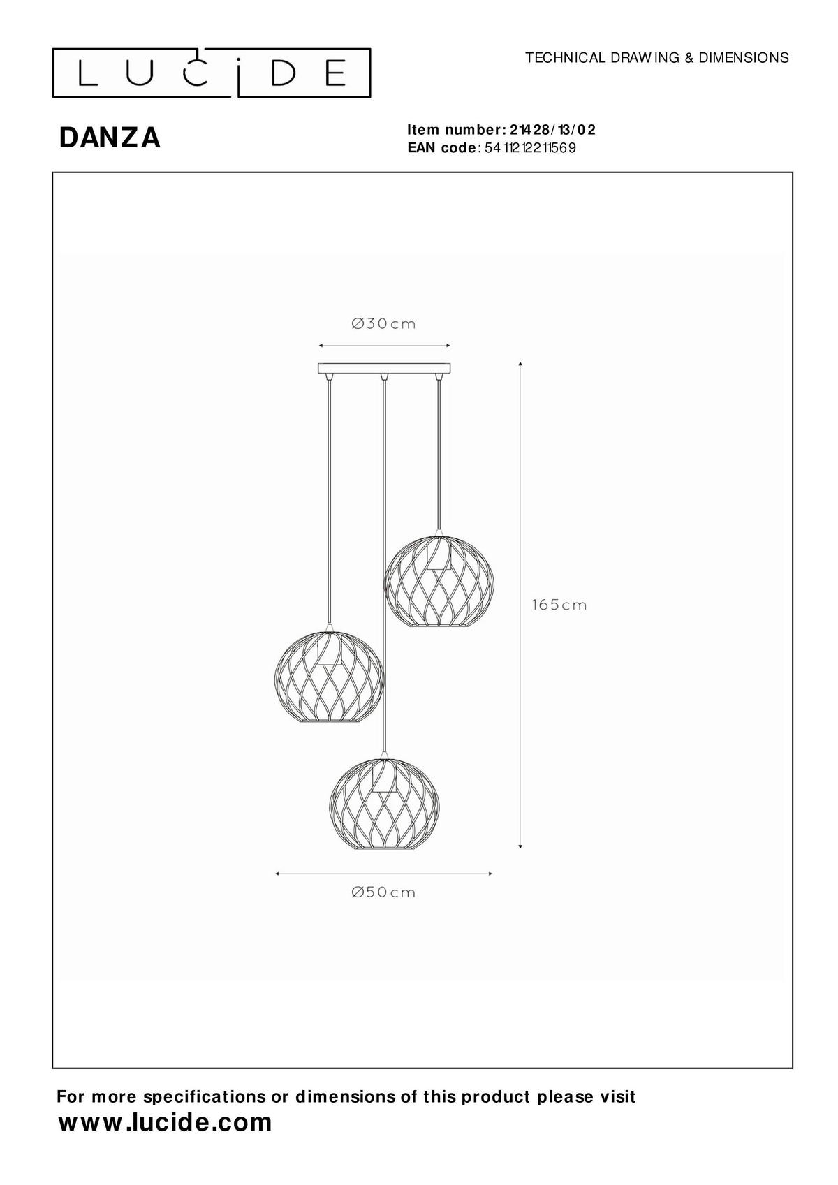 PENDELLEUCHTE 50/50/165 cm    - Design, Metall (50/50/165cm) - Lucide