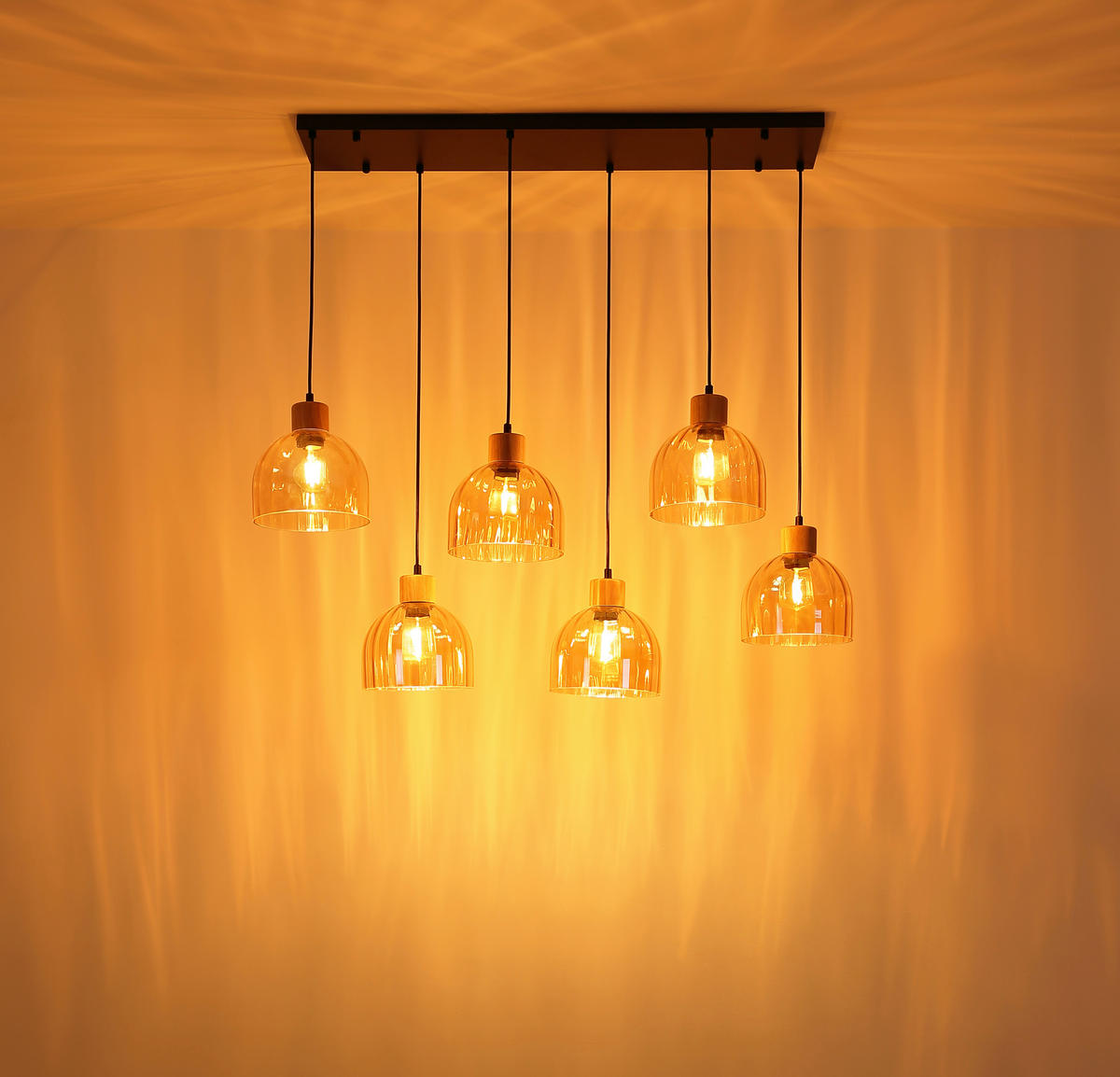 HÄNGELEUCHTE Swanson 105/36 cm  - Bernsteinfarben/Schwarz, Design, Glas/Holz (105/36cm) - Globo
