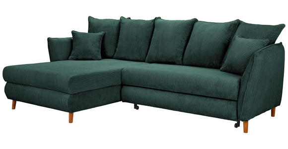 ECKSOFA Dunkelgrün Cord - Dunkelgrün/Eichefarben, KONVENTIONELL, Holz/Textil (162/284cm) - Carryhome