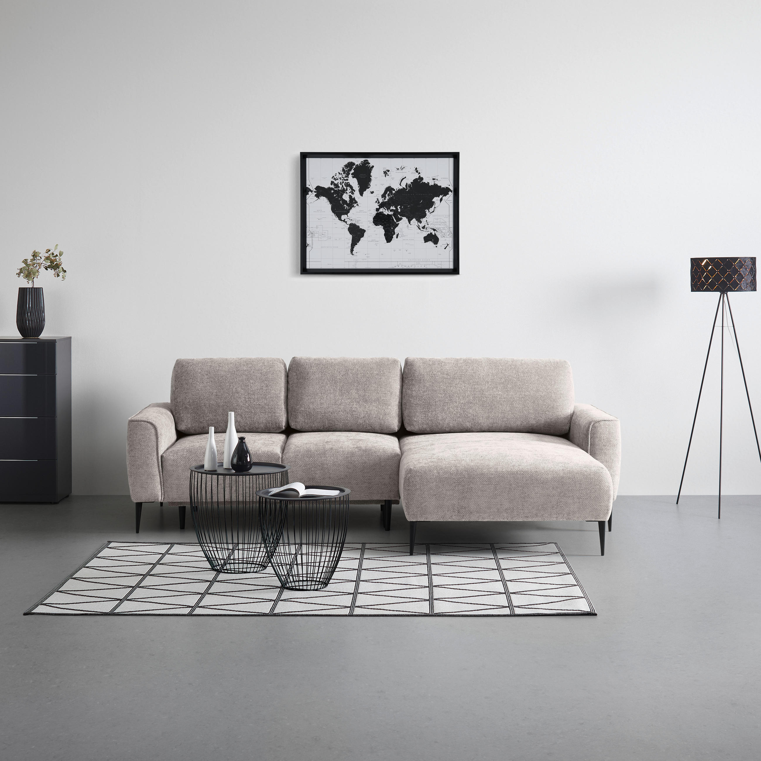 HÖRNSOFFA i vävt tyg taupe  - svart/taupe, Modern, metall/textil (255/164cm) - MID.YOU