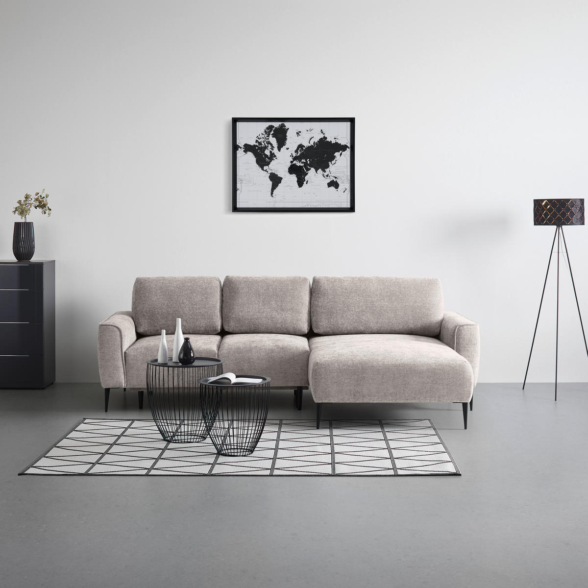HÖRNSOFFA i vävt tyg taupe  - svart/taupe, Modern, metall/textil (255/164cm) - MID.YOU