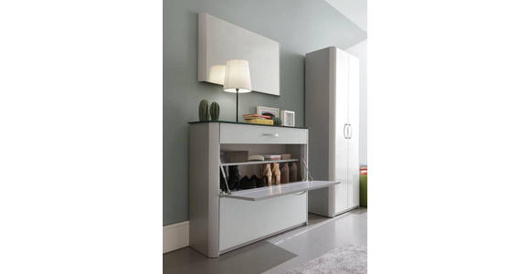 SCHUHSCHRANK 117/97/35 cm - Chromfarben/Weiß Hochglanz, Design, Glas/Holzwerkstoff (117/97/35cm) - Moderano