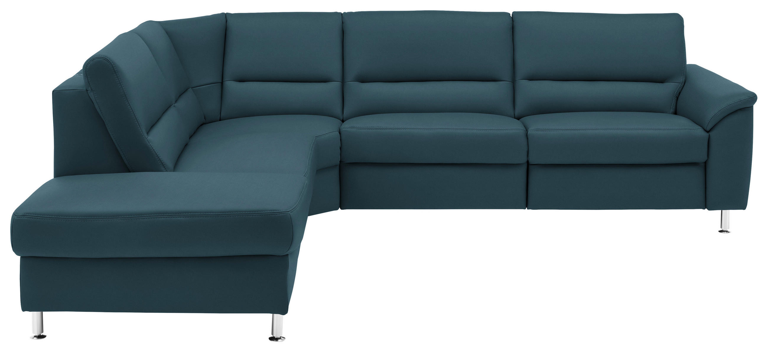 ECKSOFA in Echtleder Blau  - Blau/Alufarben, Basics, Leder/Metall (249/290cm) - Beldomo Premium