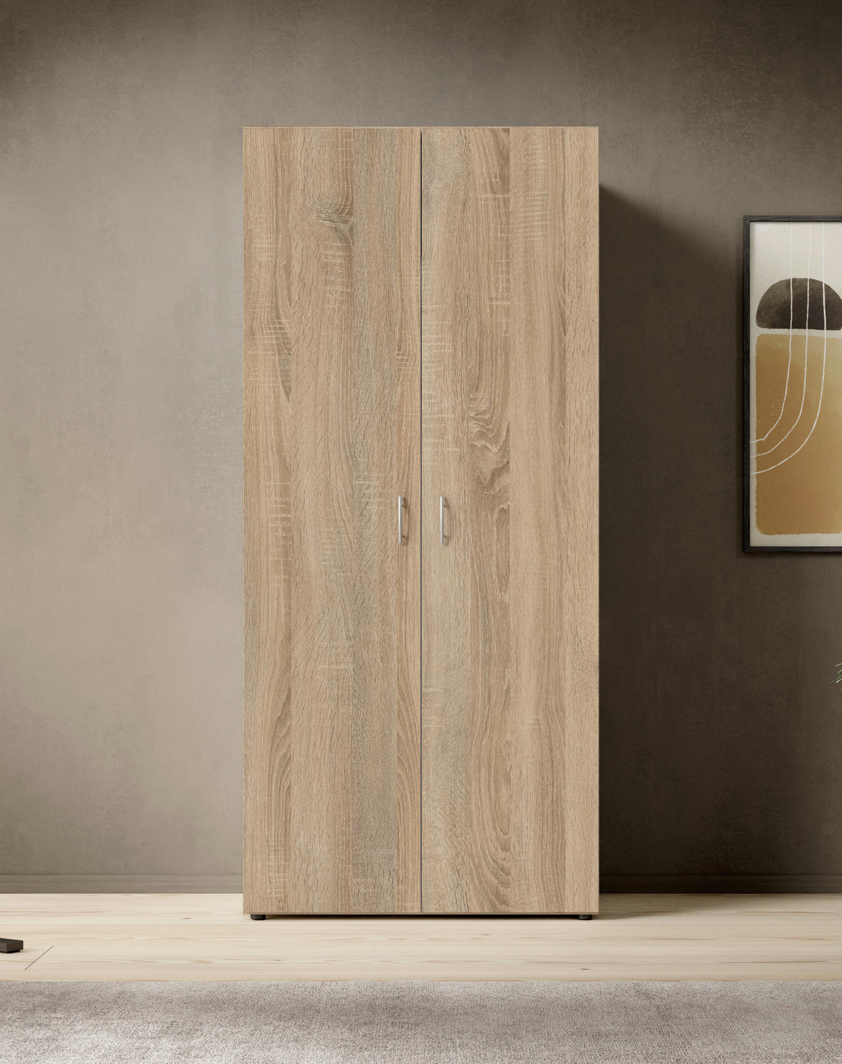 OMARA S KLASIČNIMI VRATI, hrast sonoma  - barve aluminija/hrast sonoma, Konvencionalno, umetna masa/leseni material (81/177/51cm) - Carryhome