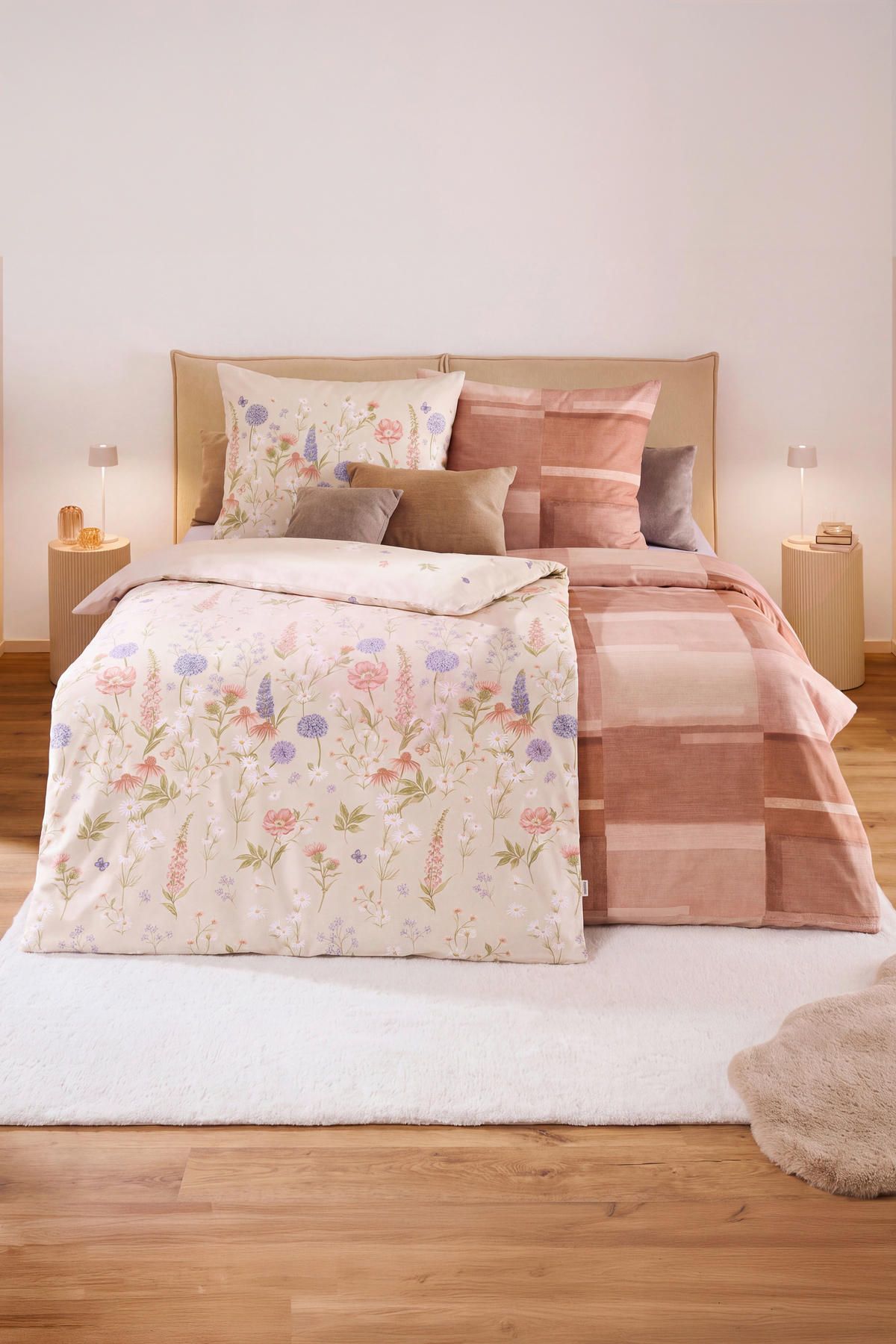 BETTWÄSCHE 3-teilig Wiesenblümchen Makosatin 140/200 cm  - Champagner, Basics, Textil (140/200cm) - Kaeppel