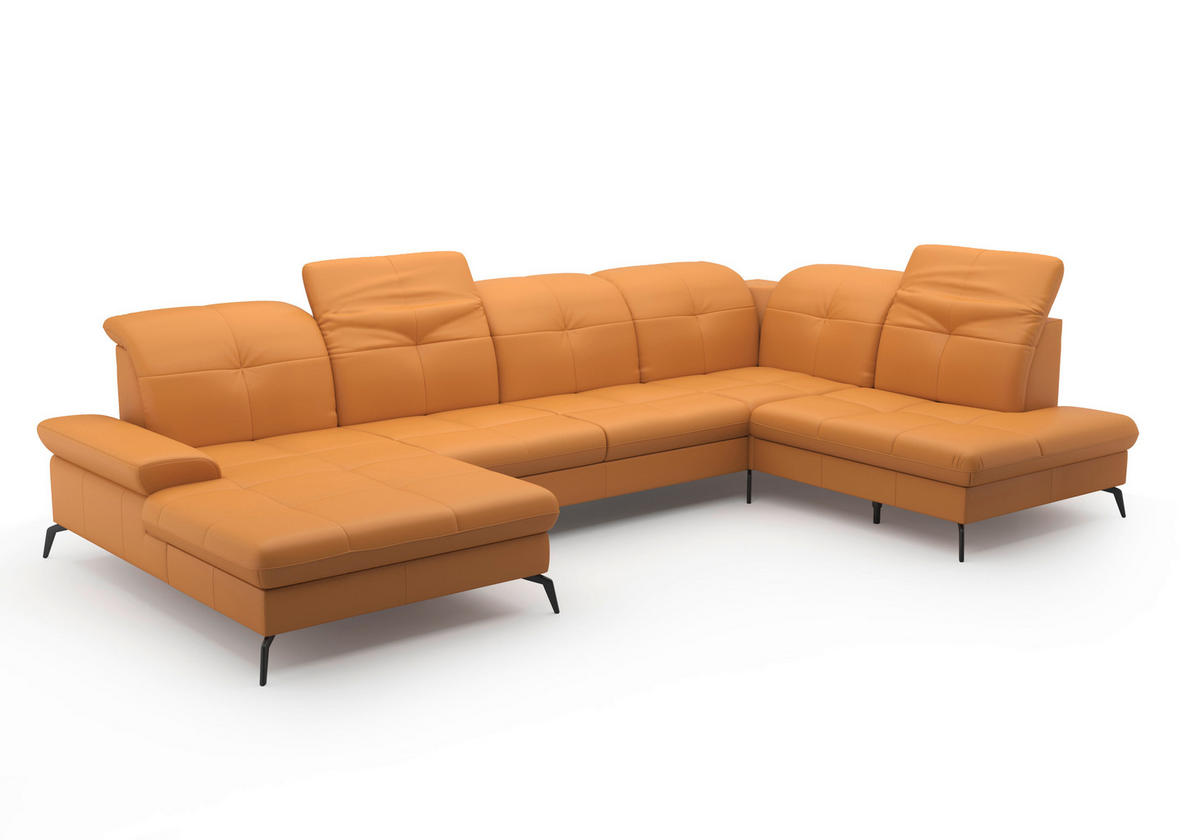 WOHNLANDSCHAFT in Echtleder Currygelb  - Currygelb/Schwarz, Konventionell, Leder/Metall (185/357/231cm) - Sit & More
