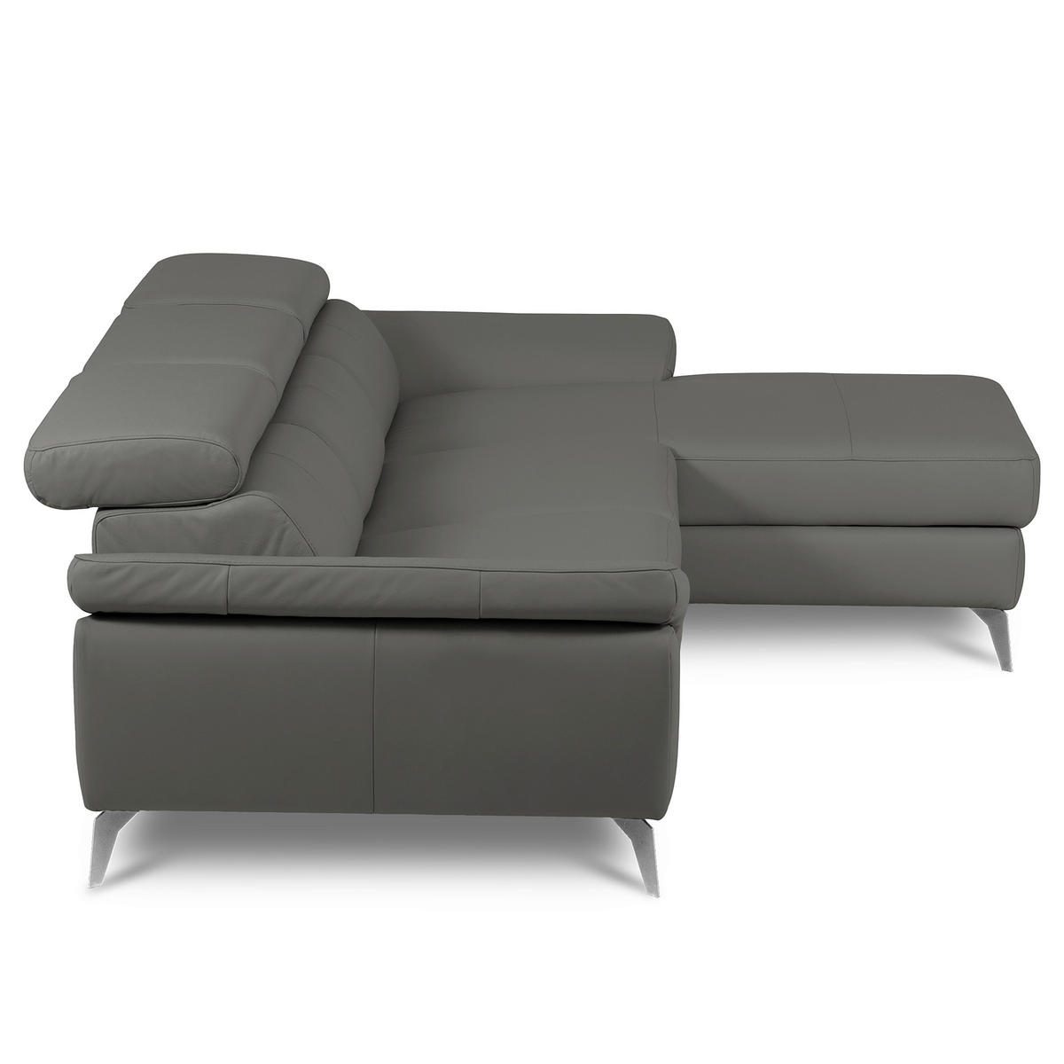 ECKSOFA SONO Anthrazit Echtleder Lederlook Armteilverstellung, Kopfteilverstellung  - Chromfarben/Anthrazit, Design, Leder/Textil (252/179cm) - Livetastic
