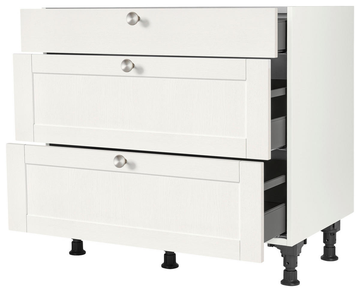 SCHUBKASTENUNTERSCHRANK 90/87/56 cm  in Weiß  - Edelstahlfarben/Weiß, MODERN, Holzwerkstoff/Metall (90/87/56cm) - Nobilia