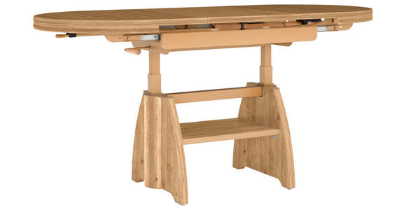 COUCHTISCH Wildeiche furniert 110-130,5/65/56-75 cm oval Wildeiche  - Wildeiche, KONVENTIONELL, Holzwerkstoff/Metall (110-130,5/65/56-75cm) - Venda