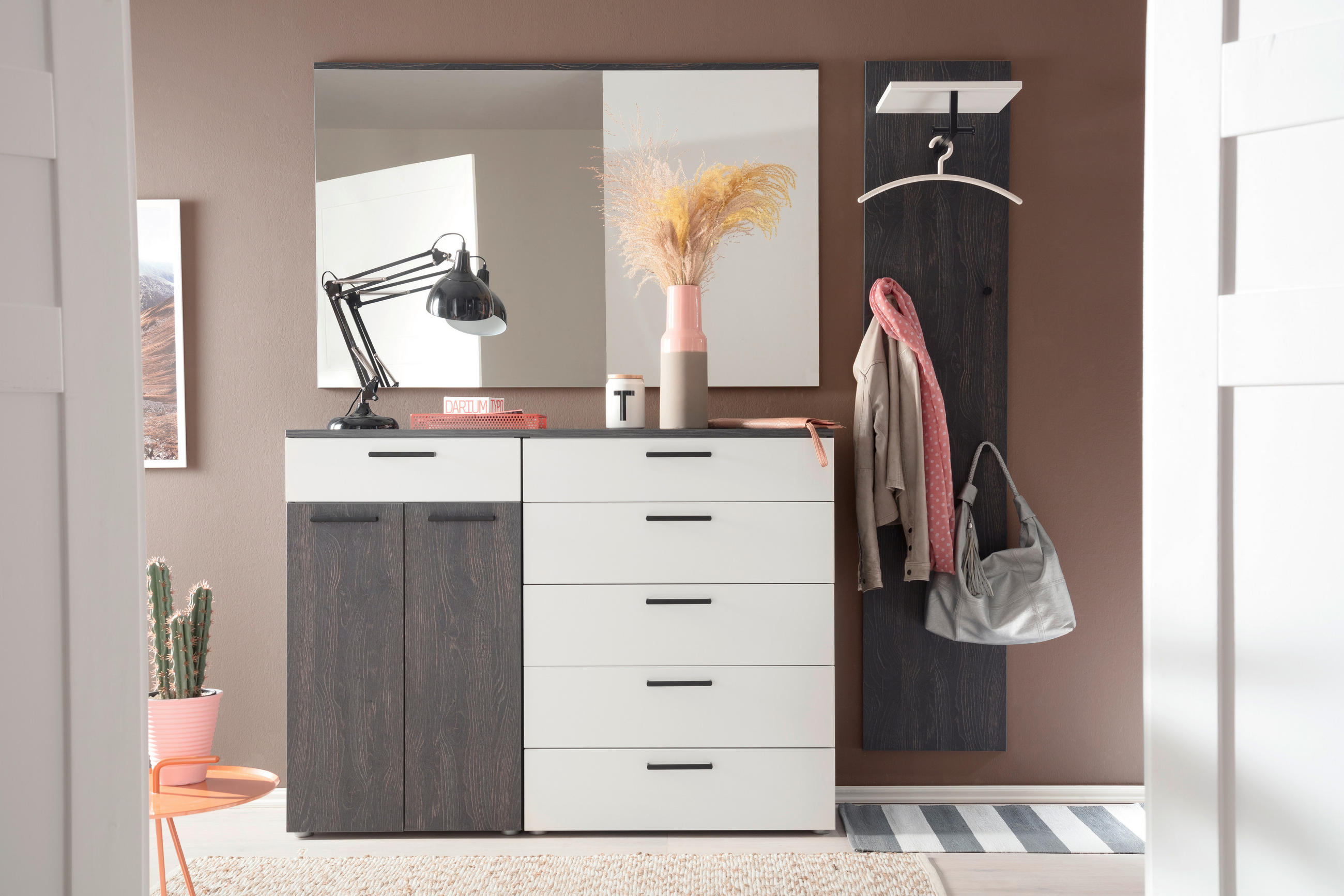 Thumbnail - Moderano Garderobe, Weiß, Eiche, Holzwerkstoff, 3-teilig, 6 Schublade(n) Schubladen, 190x200x38 cm, Typenauswahl, Beimöb...