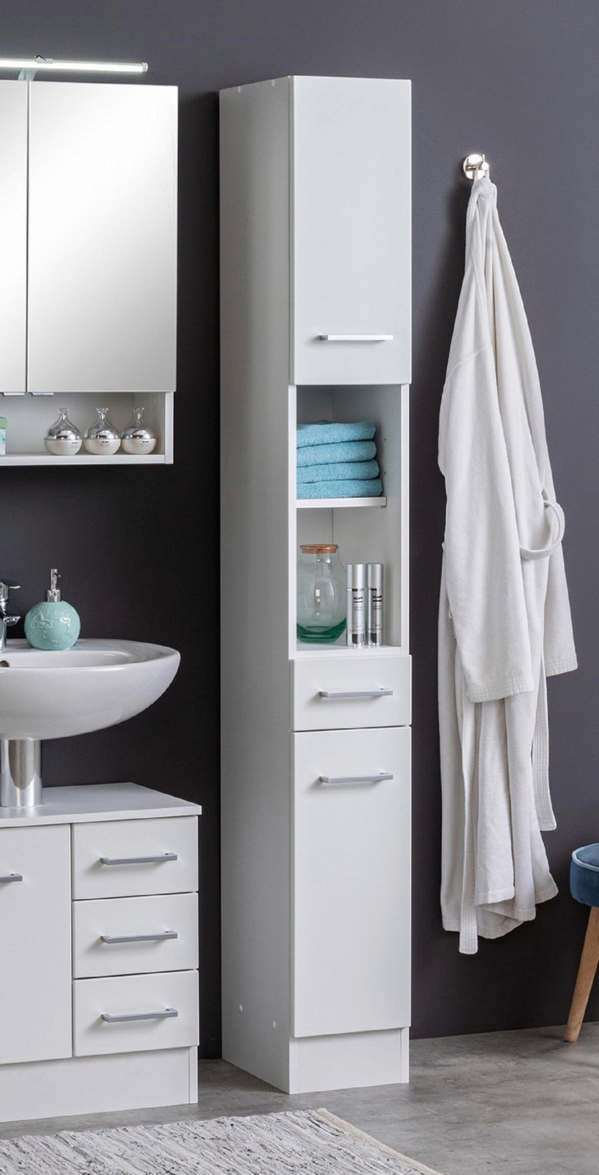 HOCHSCHRANK 25/190/35 cm  - Silberfarben/Weiß, MODERN, Holzwerkstoff/Metall (25/190/35cm) - Held