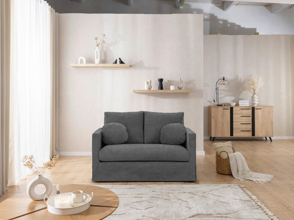 2-SITZER-SOFA PAPHOS in Chenille Dunkelgrau  - Dunkelgrau/Schwarz, Design, Kunststoff/Textil (140/89/95cm) - P & B