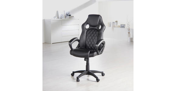 GAMINGSTUHL Schwarz Kunststoff, Textil - Schwarz/Weiß, Basics, Kunststoff/Textil (63/113-122/70cm) - Xora