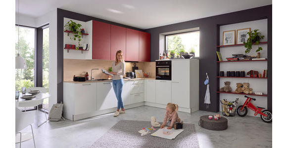 EINBAUKÜCHE - Eichefarben/Rot, Design, Holzwerkstoff - Dieter Knoll