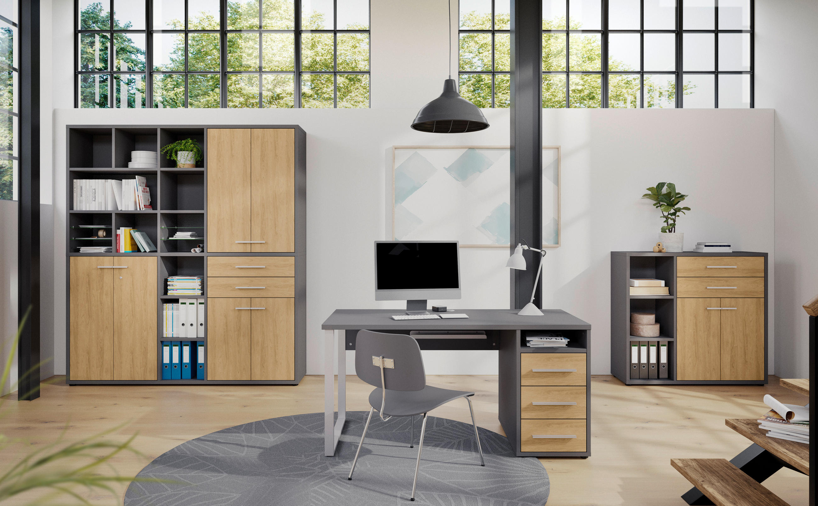 AKTENSCHRANK Eiche Hellgrau, Hickory  - Hellgrau/Hickory, MODERN, Glas/Holz (191/215,4/40cm)