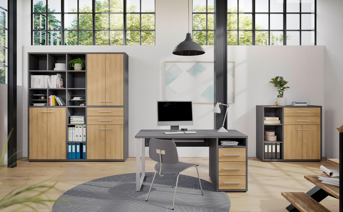 AKTENSCHRANK Eiche Hellgrau, Hickory  - Hellgrau/Hickory, MODERN, Glas/Holz (191/215,4/40cm)