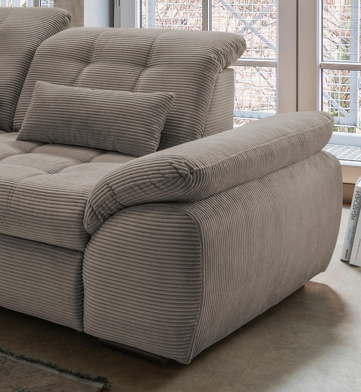 ECKSOFA in Cord Graubraun  - Graubraun/Schwarz, Modern, Textil/Metall (184/314cm) - Livetastic