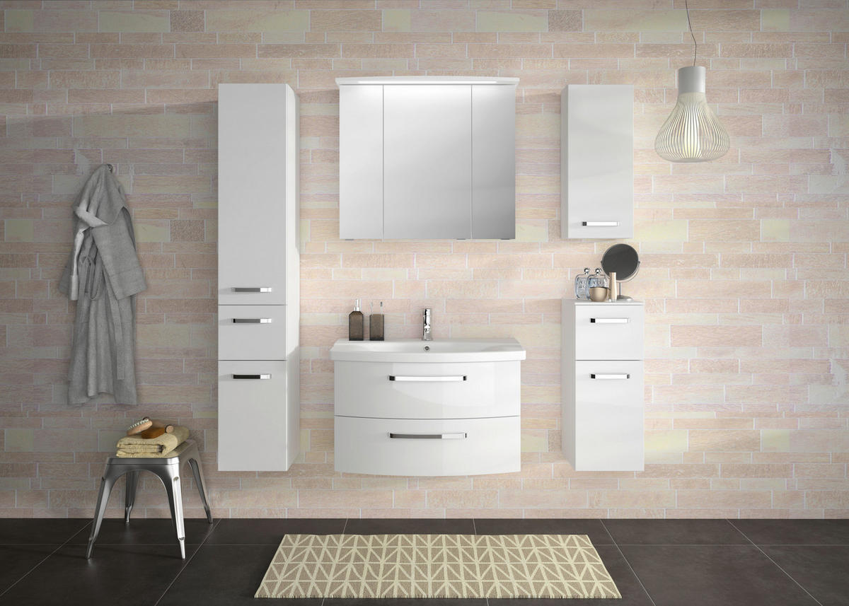 FÜRDŐSZOBABÚTOR - krómszínű/magasfényű fehér, Modern, faalapú anyag/üveg (84cm) - Sadena