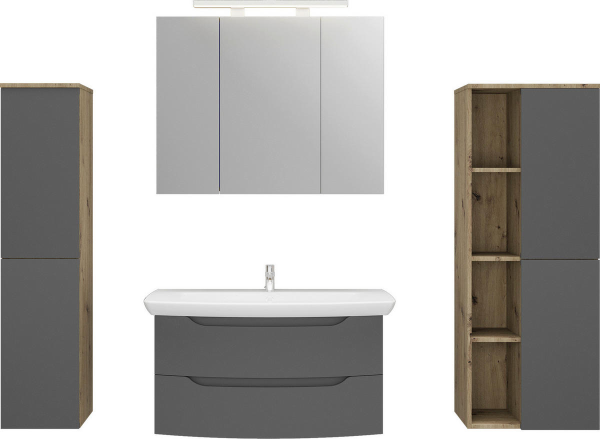 MIDI SKŘÍŇKA, antracitová, barvy dubu, 50/132/32 cm - barvy dubu/antracitová, Moderní, kompozitní dřevo/sklo (50/132/32cm) - Stylife