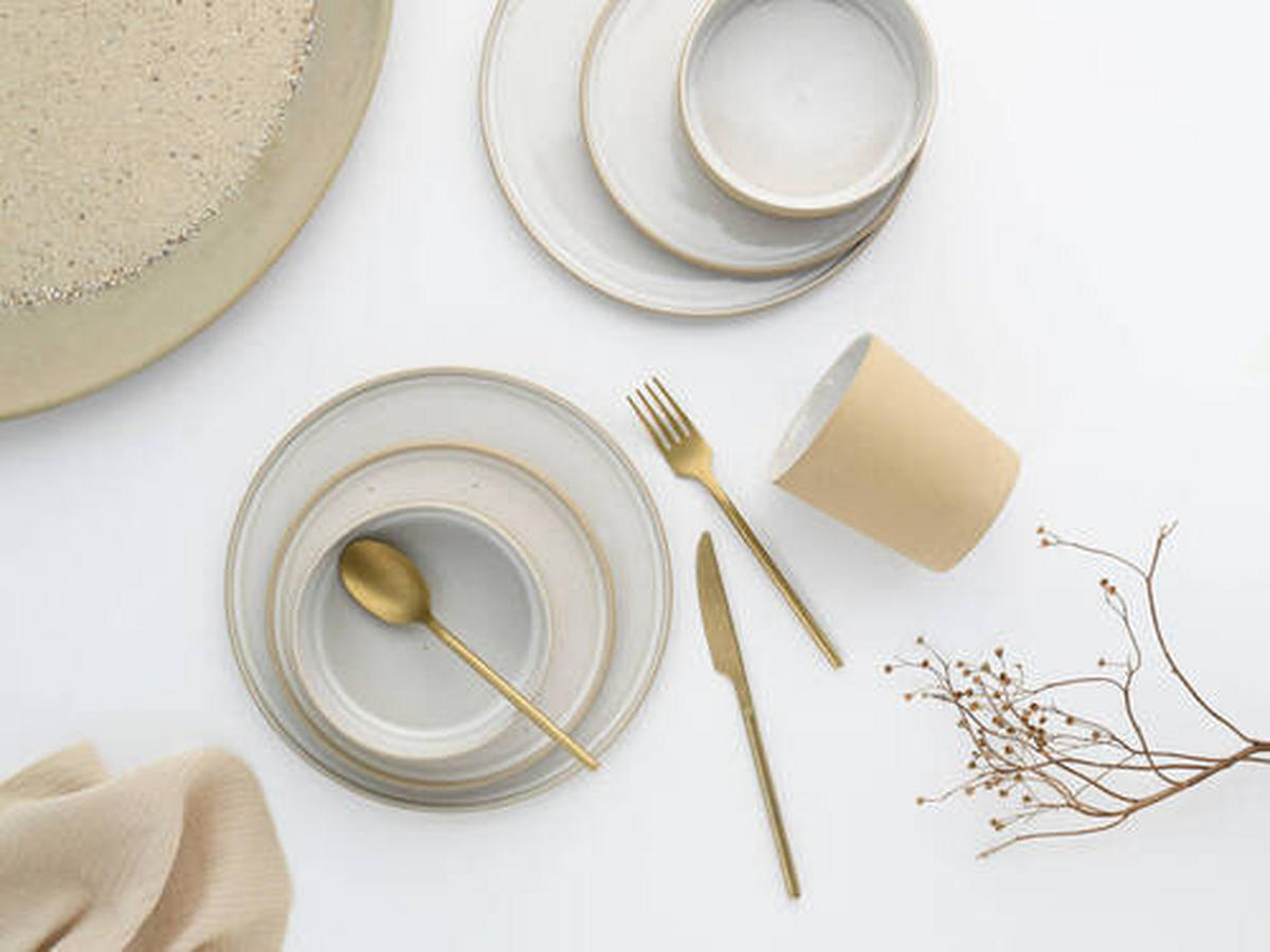 KOMBINOVANÝ SERVIS, 16-dielne, kamenina - piesková/biela, Trend, keramika - Creatable