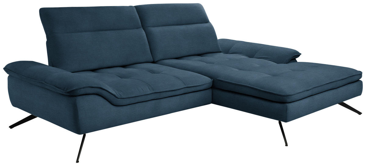 ECKSOFA in Webstoff Blau  288/179-202 cm  - Blau/Schwarz, Design, Textil/Metall (288/179-202cm) - Stylife