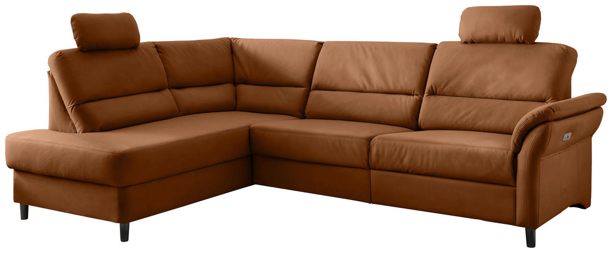 ECKSOFA in Lederlook Cognac  - Cognac/Schwarz, Modern, Holz/Textil (190/266cm) - Livetastic