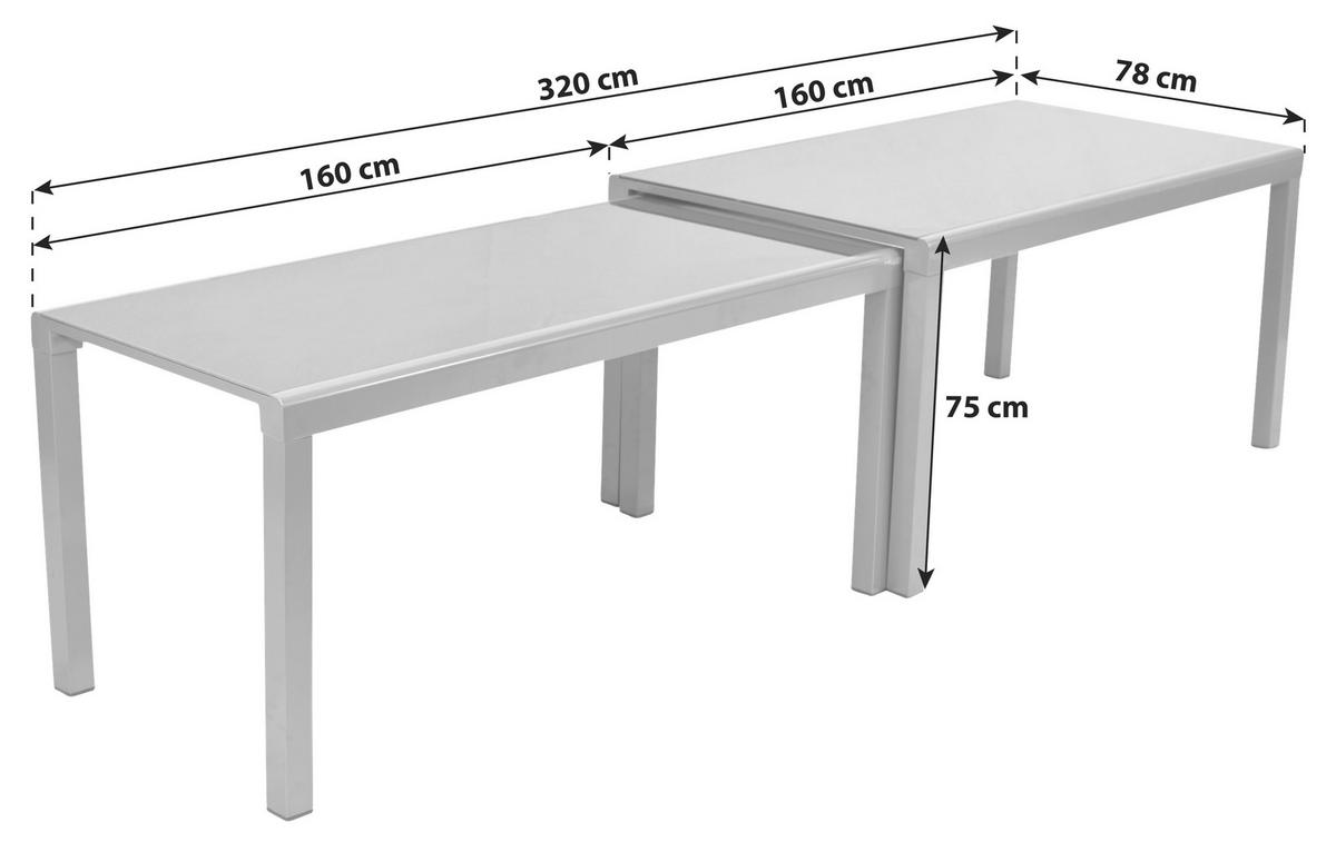 GARTENTISCH 160/78/75 cm  - Silberfarben, MODERN, Glas/Metall (160/78/75cm) - Gardenson