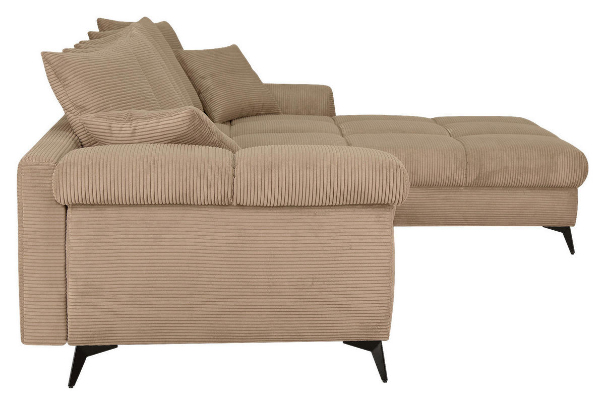 ECKSOFA Taupe Cord Rückenkissen, Armlehnenkissen, Rücken echt  - Taupe/Schwarz, KONVENTIONELL, Textil/Metall (332/231cm) - Carryhome