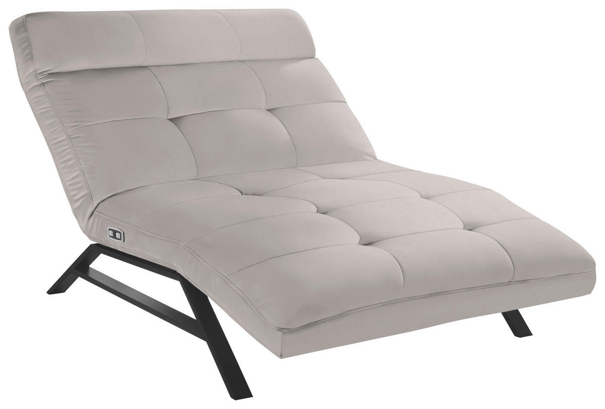 RELAXLIEGE in Echtleder Hellgrau  - Hellgrau/Schwarz, Design, Leder/Metall (120/54-113/158-198cm) - Pure Home Lifestyle