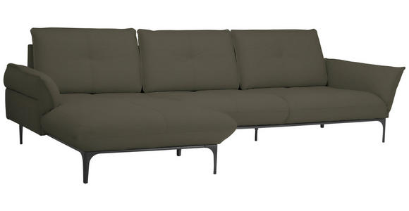 ECKSOFA in Echtleder Dunkelbraun  - Dunkelbraun/Schwarz, Design, Leder/Metall (182/325cm) - Valnatura