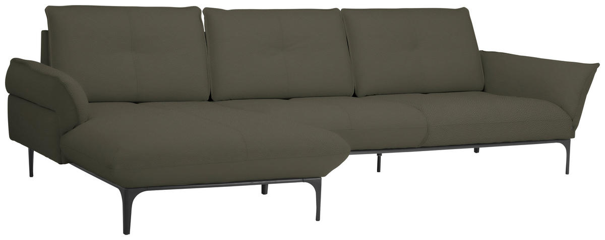 ECKSOFA in Echtleder Dunkelbraun  - Dunkelbraun/Schwarz, Design, Leder/Metall (182/325cm) - Valnatura