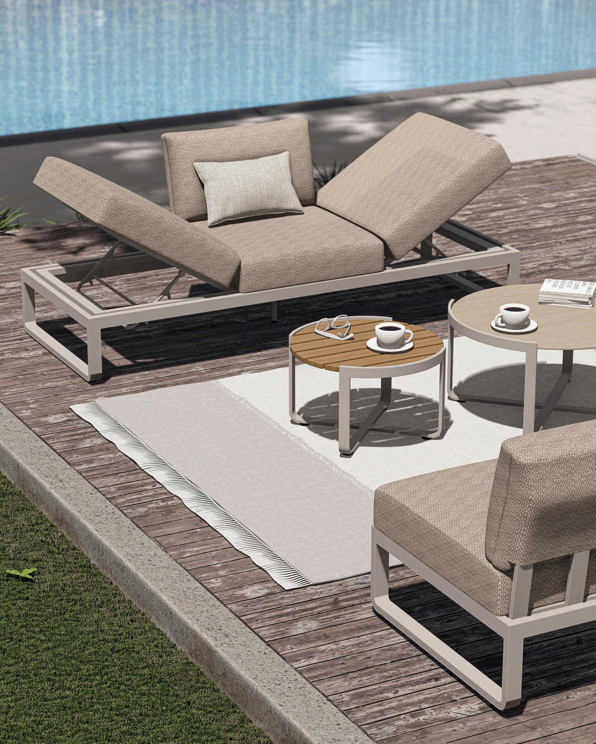 LOUNGESOFA 207/82/70 cm Aluminium  - Sandfarben/Mokka, Design, Textil/Metall (207/82/70cm) - Zebra 