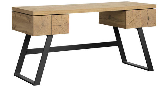 SCHREIBTISCH 150/60/76 cm Schwarz, Eichefarben Stauraum  - Eichefarben/Schwarz, Design, Holzwerkstoff/Metall (150/60/76cm) - Venda