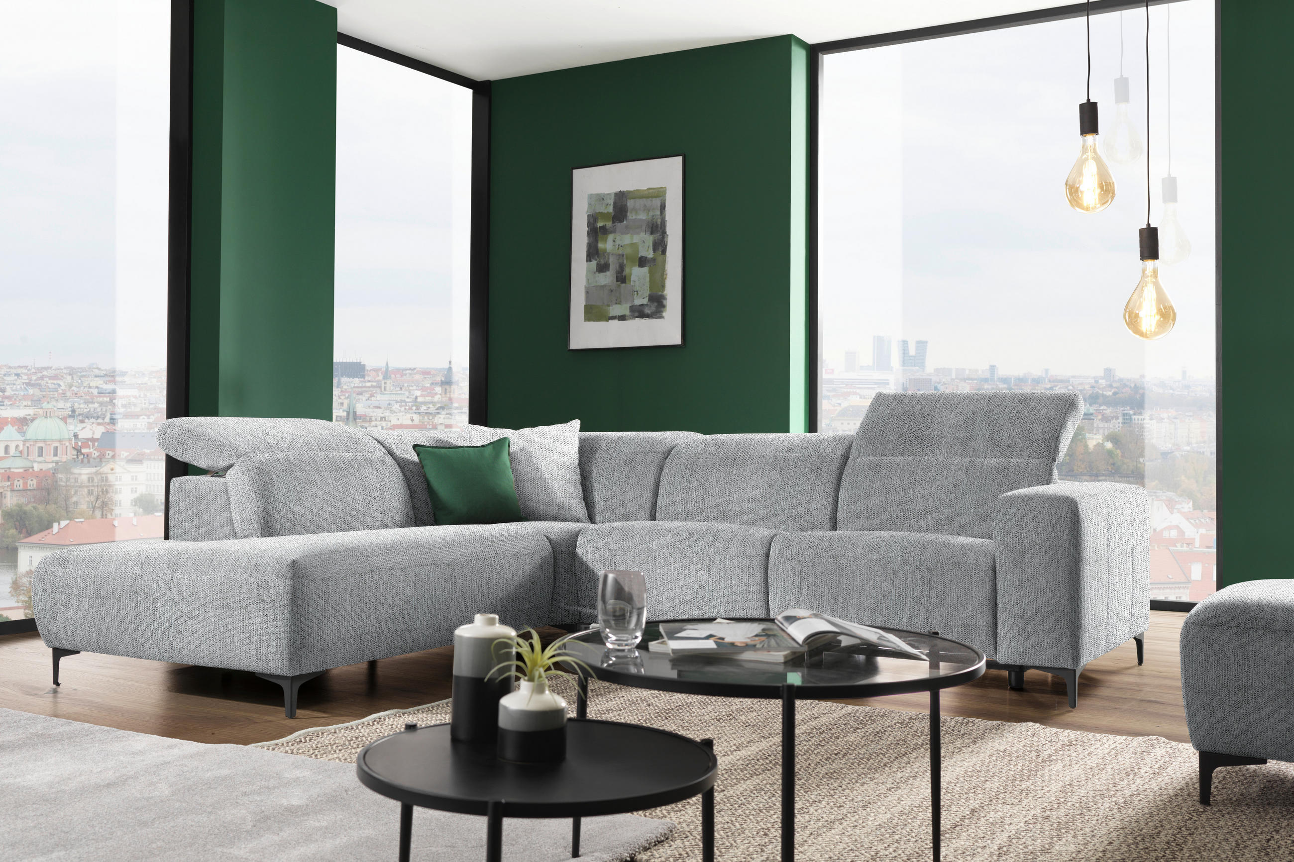 ECKSOFA Grau Flachgewebe  - Schwarz/Grau, Design, Textil/Metall (238/290cm) - Pure Home Lifestyle