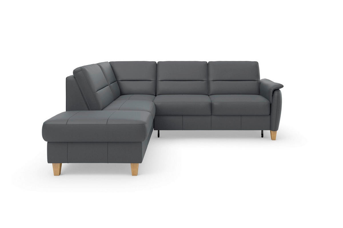ECKSOFA PALMERA E Schwarz Kombination Echtleder/Stoff Mikrofaser Stauraum  - Eichefarben/Schwarz, Basics, Leder/Holz (212/236cm) - Sit & More