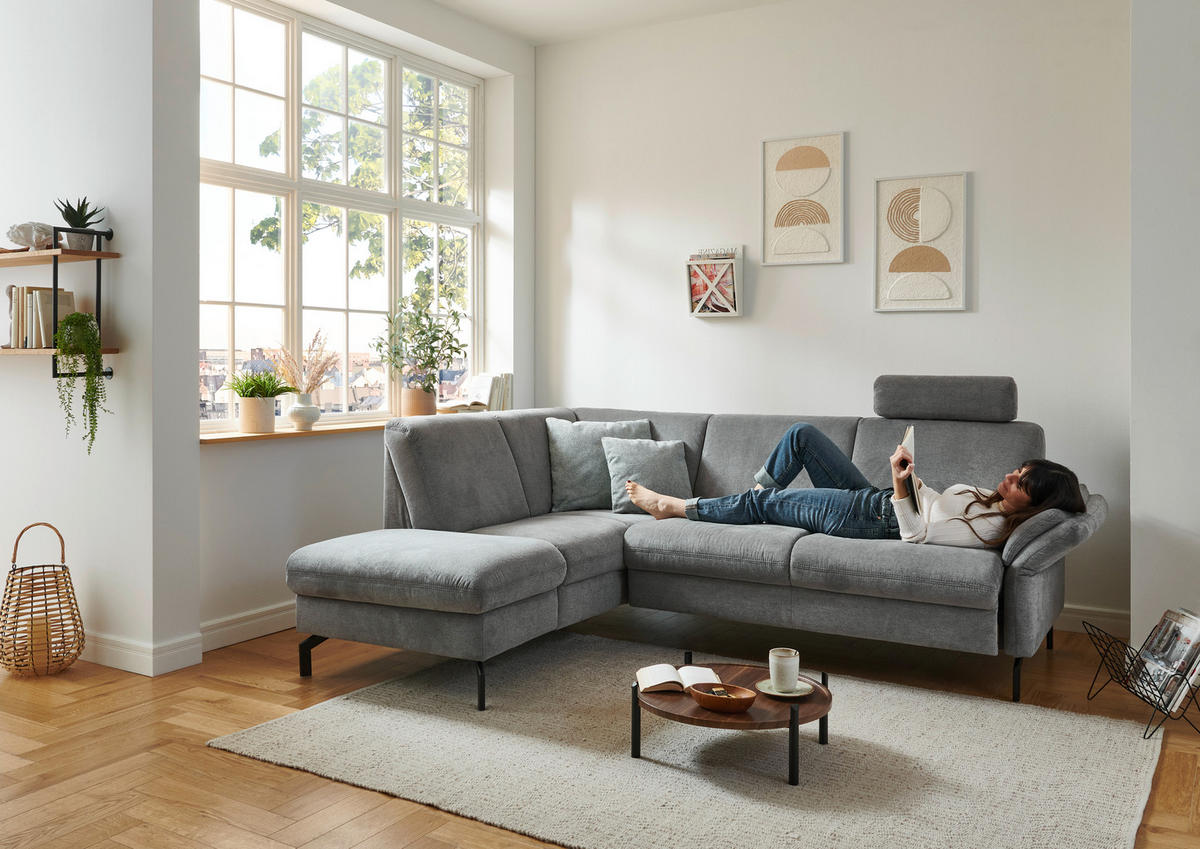 ECKSOFA in Flachgewebe Grau  - Schwarz/Grau, Konventionell, Textil/Metall (190/241cm) - Beldomo Comfort