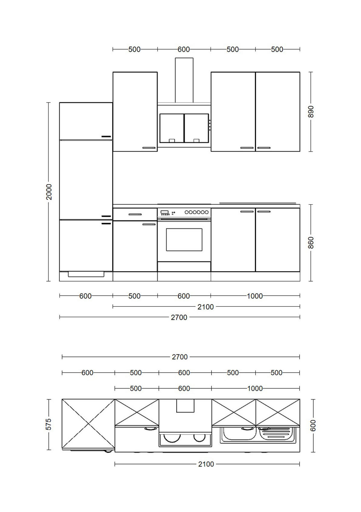 KÜCHENBLOCK 270 cm   in Kaschmir  - Kaschmir/Edelstahlfarben, MODERN, Holzwerkstoff/Metall (270cm) - FlexWell