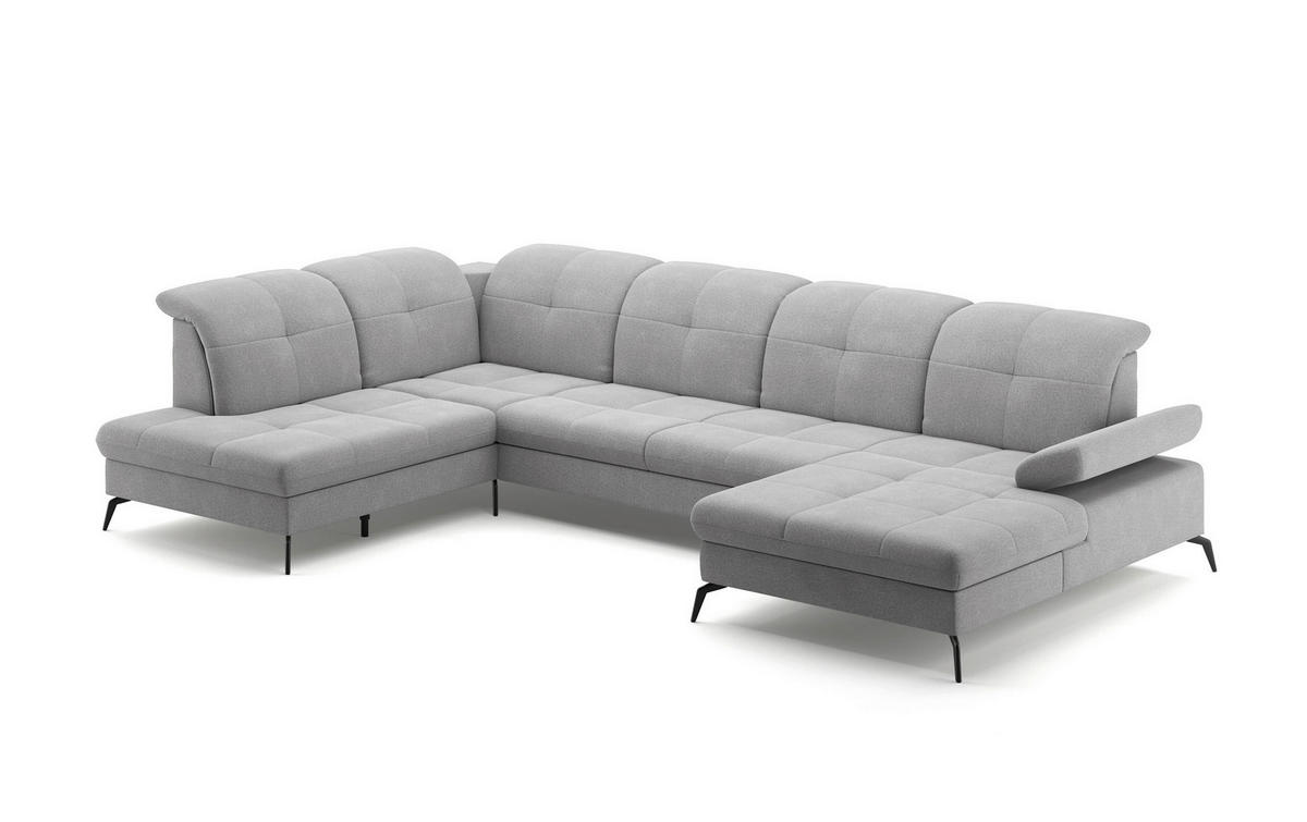 WOHNLANDSCHAFT in Flachgewebe Hellgrau  - Hellgrau/Schwarz, Konventionell, Textil/Metall (231/357/185cm) - Sit & More