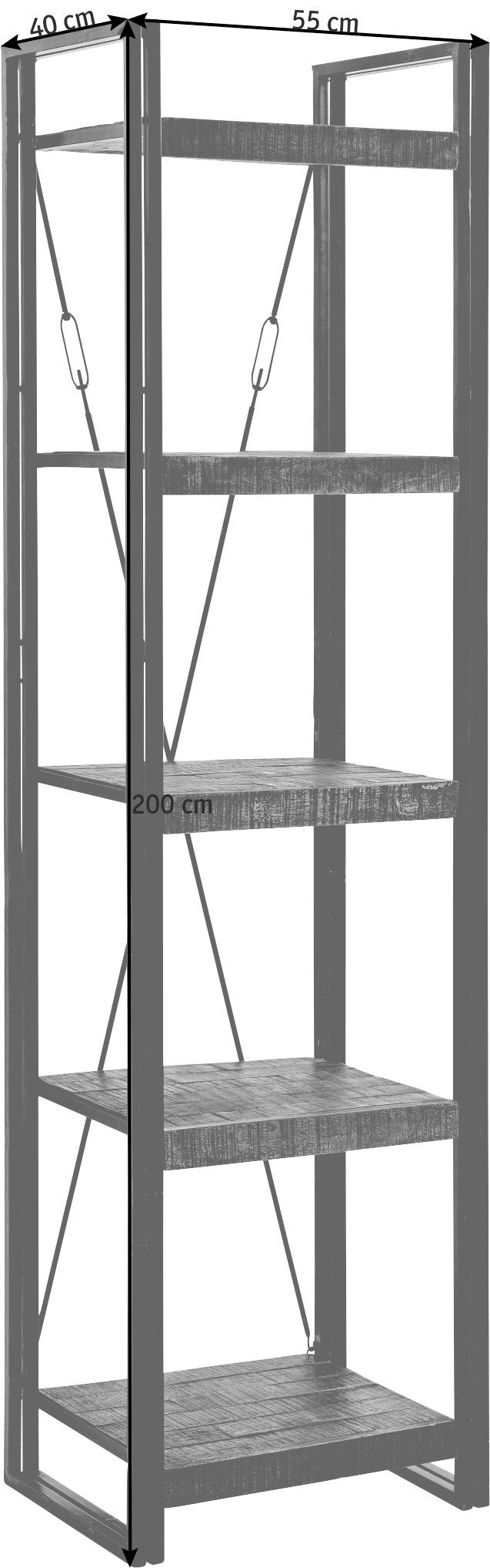 REGÁL, hnedá, oceľ, mangové drevo, 55/200/40 cm - hnedá, Design, kov/drevo (55/200/40cm)