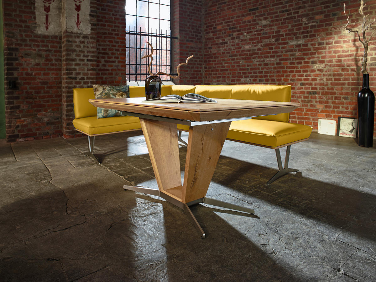 ECKBANK 152/197 cm  in Gelb  - Edelstahlfarben/Gelb, Design, Leder/Holz (152/197cm) - Ambiente