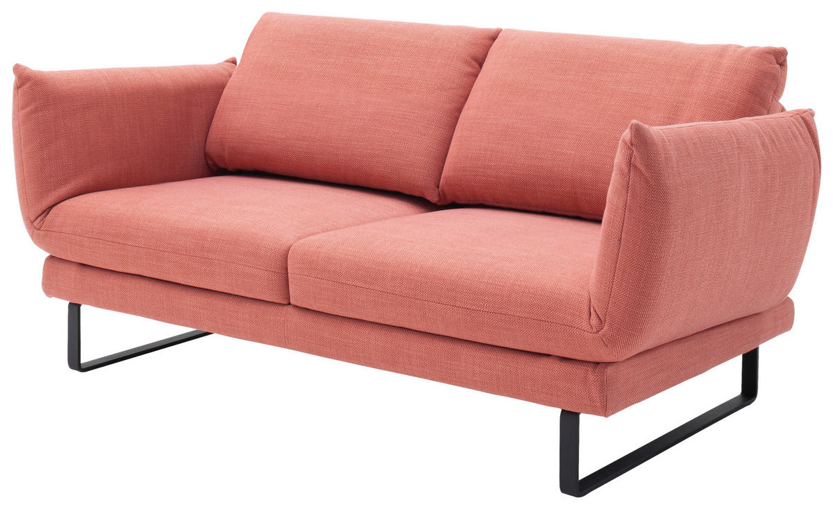 2-SITZER-SOFA Flachgewebe Koralle  - Koralle/Schwarz, Design, Textil/Metall (176/85/95cm) - Schöner Wohnen