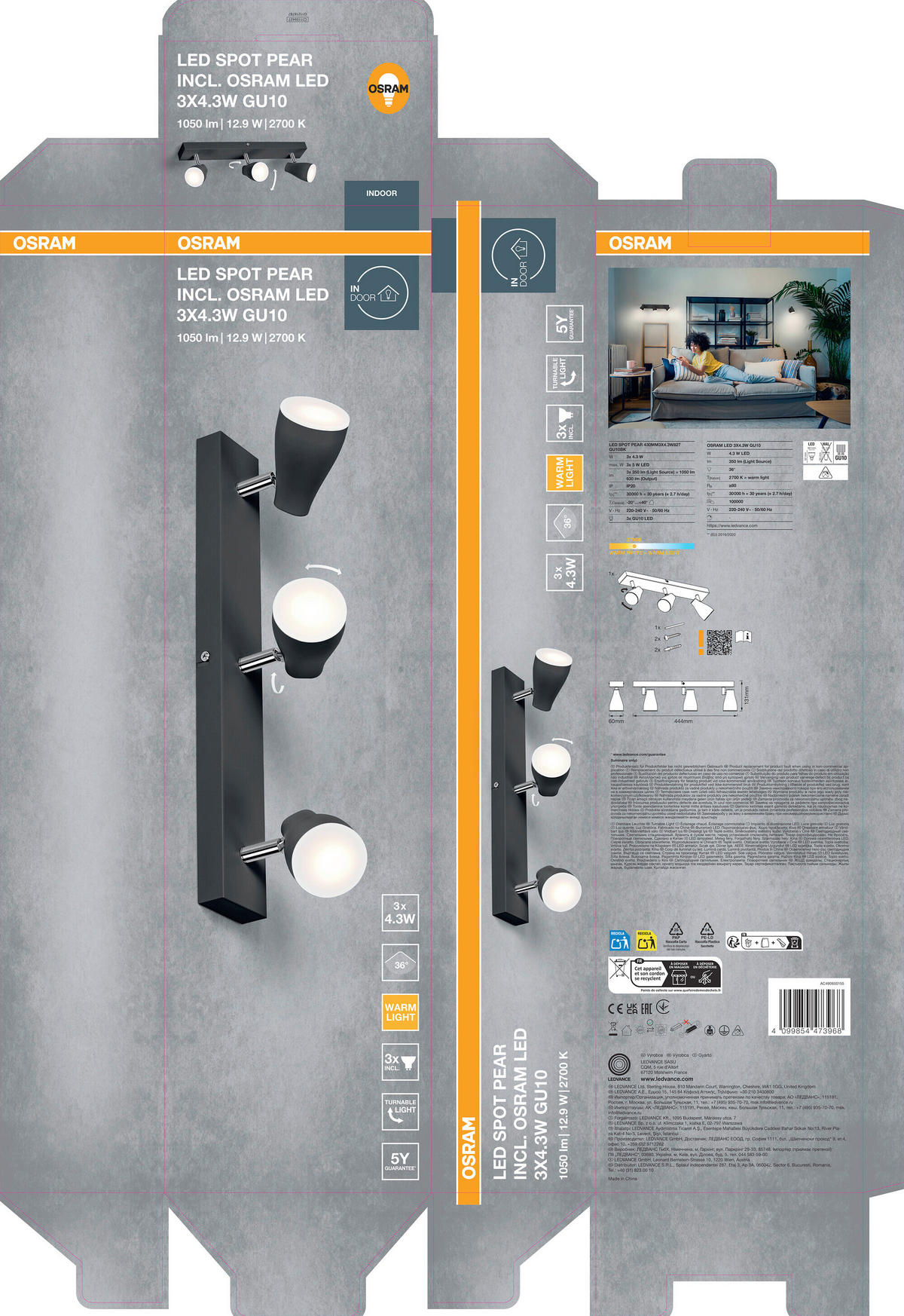 LED-STRAHLER 44,4/6/13,1 cm   - Schwarz, Basics, Kunststoff/Metall (44,4/6/13,1cm) - Osram