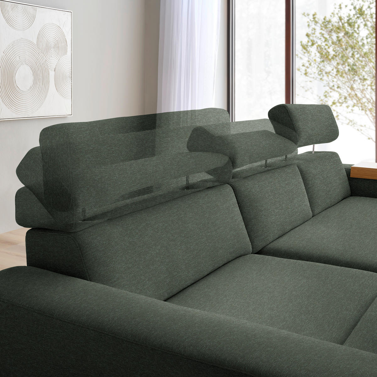 ECKSOFA  in Chenille Dunkelgrün  206/316 cm  - Dunkelgrün/Eichefarben, Design, Textil (206/316cm) - Sedda