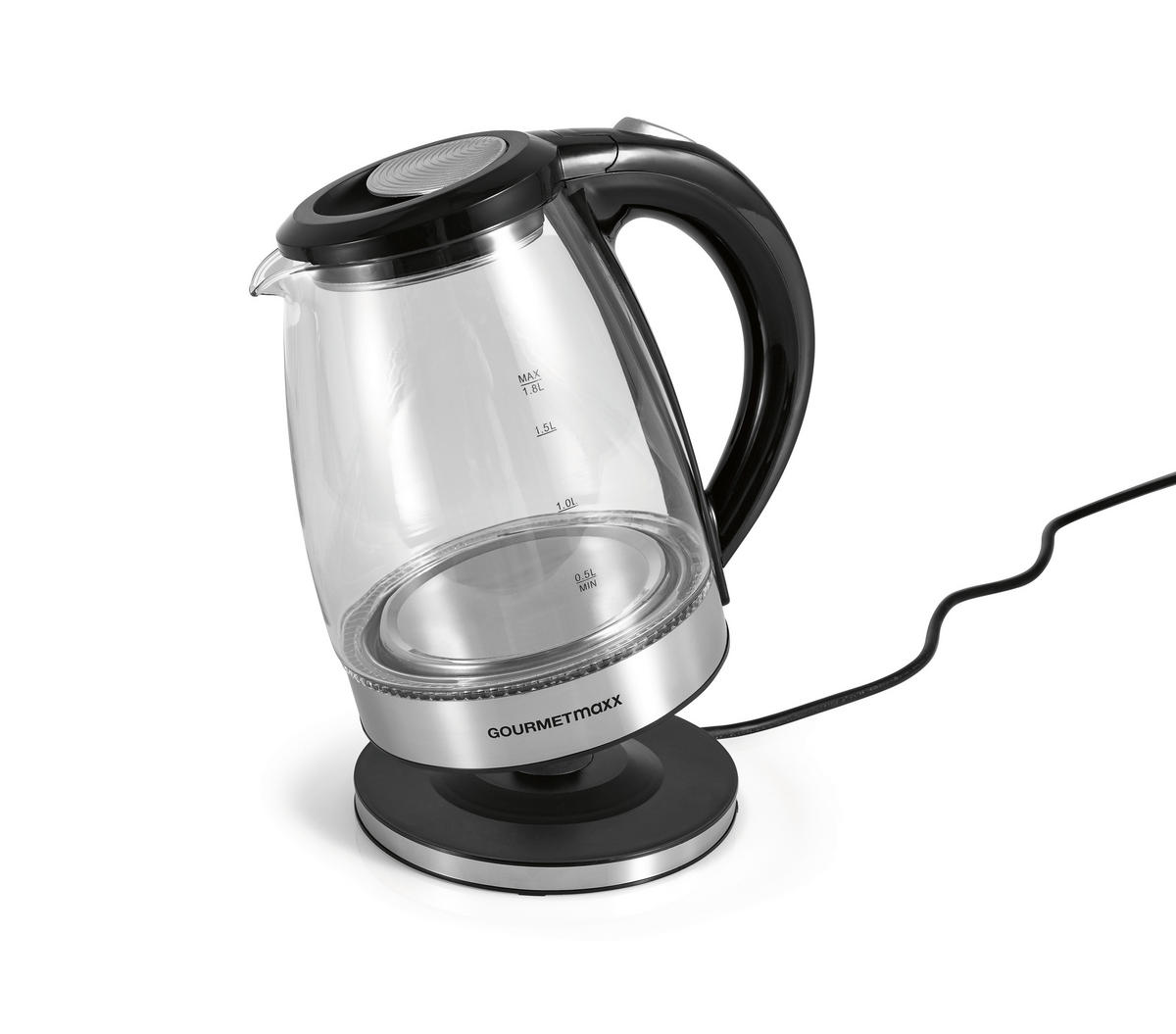 WASSERKOCHER GOURMETMAXX  - Edelstahlfarben/Schwarz, Basics, Glas/Kunststoff (20,5/15/23cm)