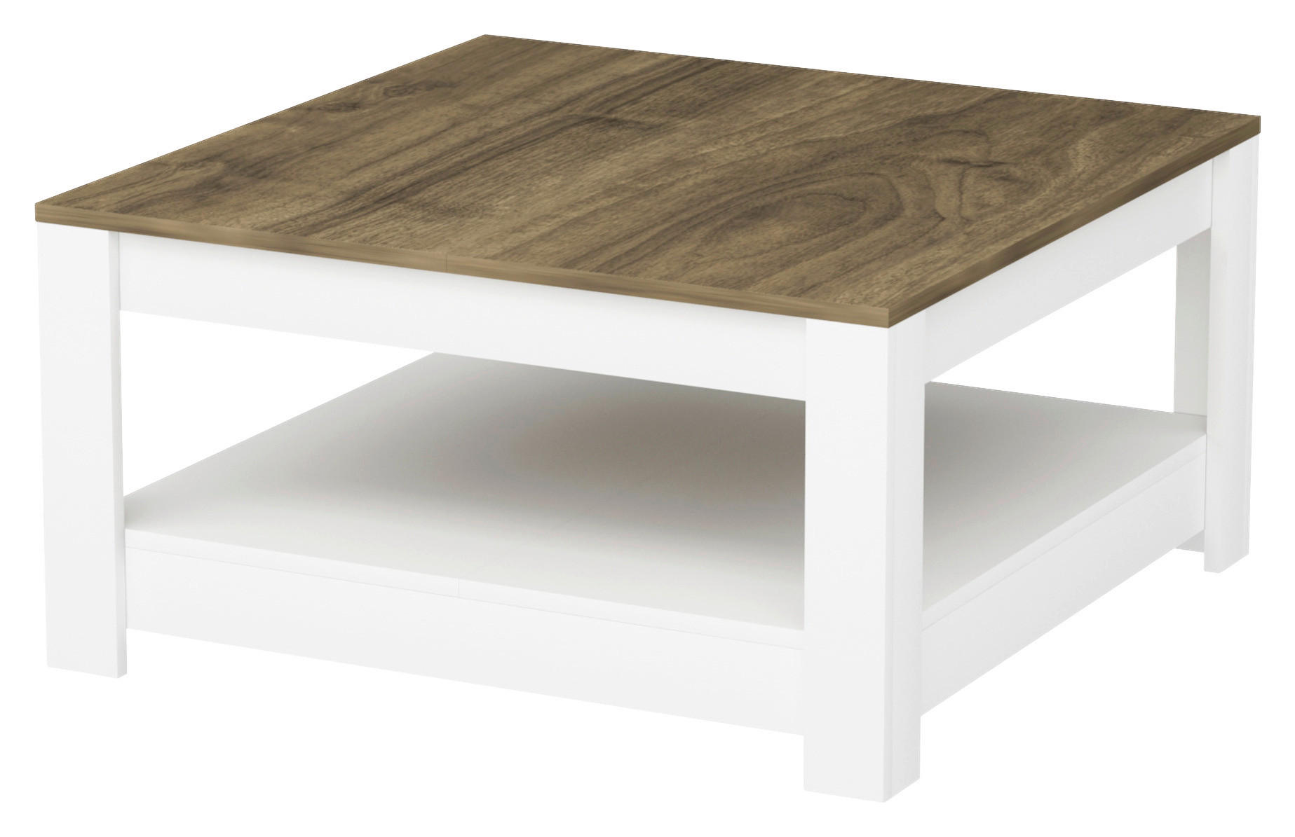 COUCHTISCH Holzwerkstoff 89/89/45 cm  - Weiss/Walnussfarben, Design, Holzwerkstoff (89/89/45cm) - Livetastic