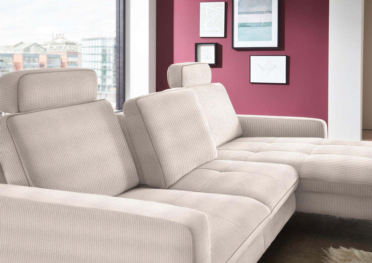 ECKSOFA in Cord Hellbraun  - Hellbraun/Schwarz, Design, Textil/Metall (302/178cm) - Beldomo Style