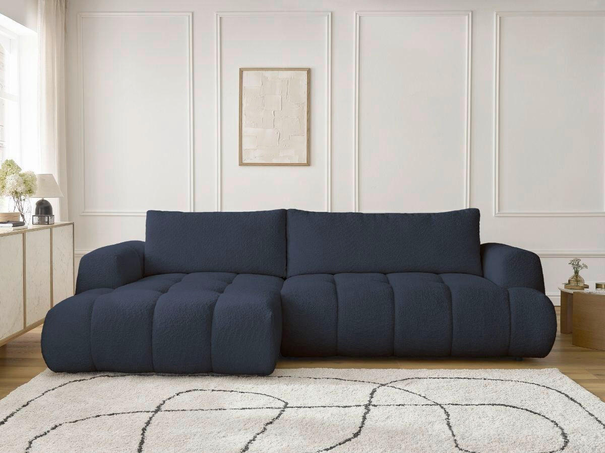ECKSCHLAFSOFA FUJI Bouclé Dunkelblau  inkl.  - Schwarz/Dunkelblau, MODERN, Kunststoff/Textil (160/292cm)
