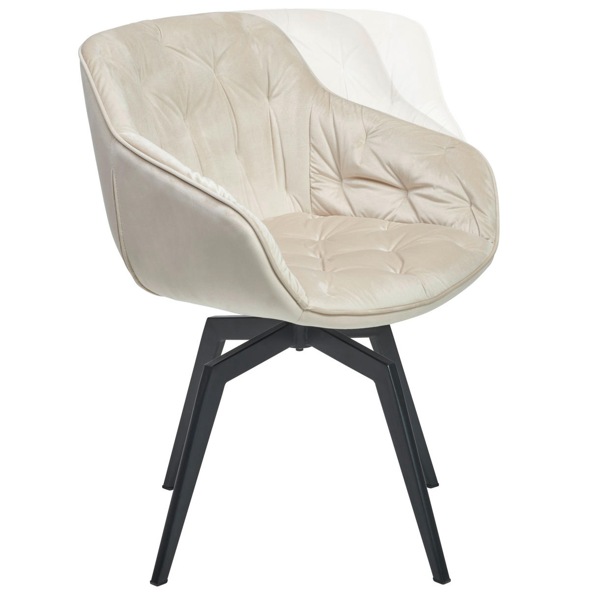 ARMLEHNSTUHL  Sitzfläche 360° drehbar, inklusive Armlehnen Samt  - Beige/Schwarz, MODERN, Textil/Metall (60/84/64cm) - Livetastic